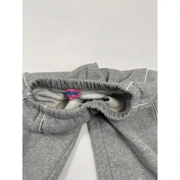 Edikted Grey Wide Leg Sweatpants White Piping Detail Women's XS Baggy Joggers - Picture 7 of 11